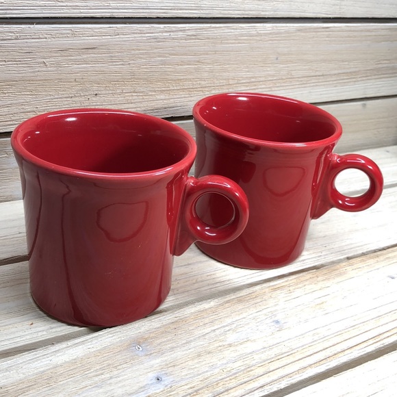 Fiesta Homer Laughlin Company Scarlet Red Tom & Jerry Handle Set/2 Cups Mugs - Picture 5 of 6